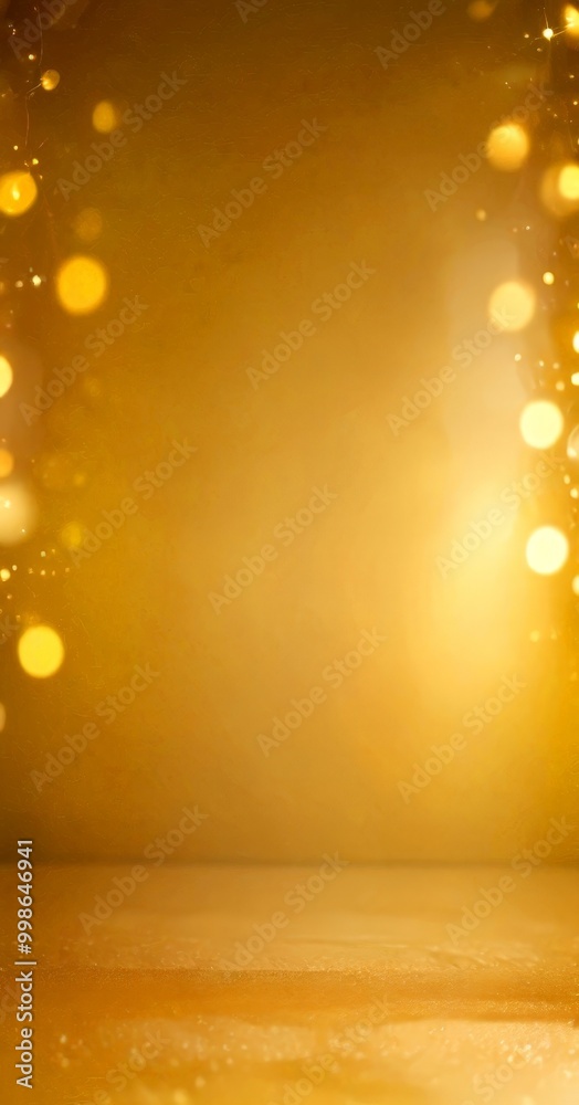 Poster a golden background with a blurred, bokeh-filled area in the center, and a blurred, sparkling area on the right side