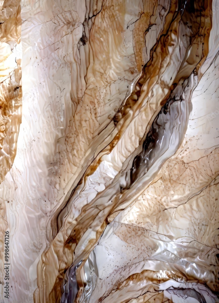 Poster a close-up view marble surface with a textured, marbled pattern of light and dark brown hues