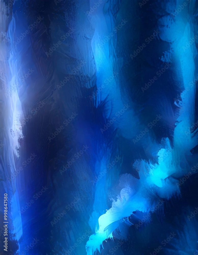 Poster a digital art piece featuring a swirling pattern of blue and white hues, creating a sense of movemen