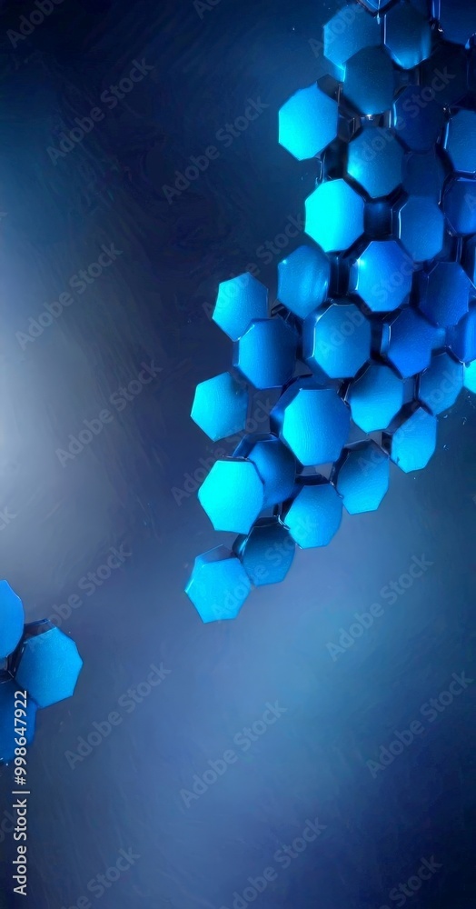 Aufkleber a cluster of blue hexagonal shapes arranged in a diagonal line, creating a sense of movement and dynamism against a dark blue background