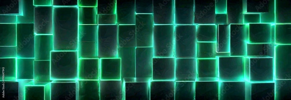 Fototapete a grid of glowing green cubes, creating a visually striking and abstract pattern