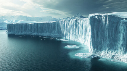 Fototapeta premium Majestic glaciers slowly melting into ocean, showcasing beauty and fragility of nature. This stunning landscape highlights impact of climate change on our planet