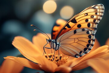 Fototapeta premium Butterfly on a flower in the garden. Beautiful butterfly.