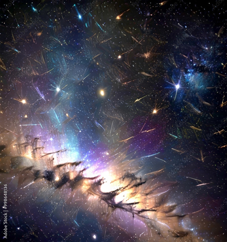 Poster a captivating view distant galaxy, with a multitude of stars and celestial bodies scattered across the dark expanse of space The galaxy's structure is characterized by