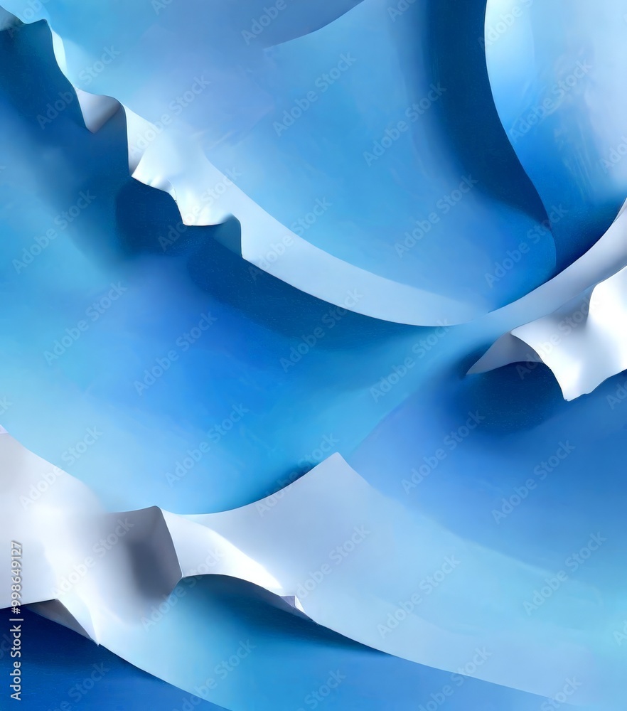 Poster an abstract representation cloudy sky, with a gradient of blue and white colors The sky is composed of overlapping, curving shapes that resemble