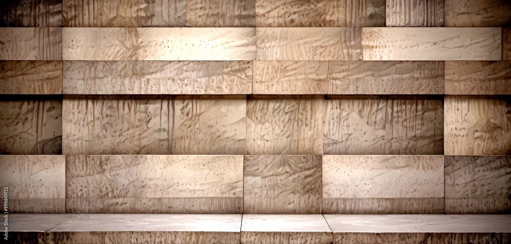 Poster A close-up view textured concrete wall, featuring a grid-like pattern of rectangular blocks with varying shades of gray