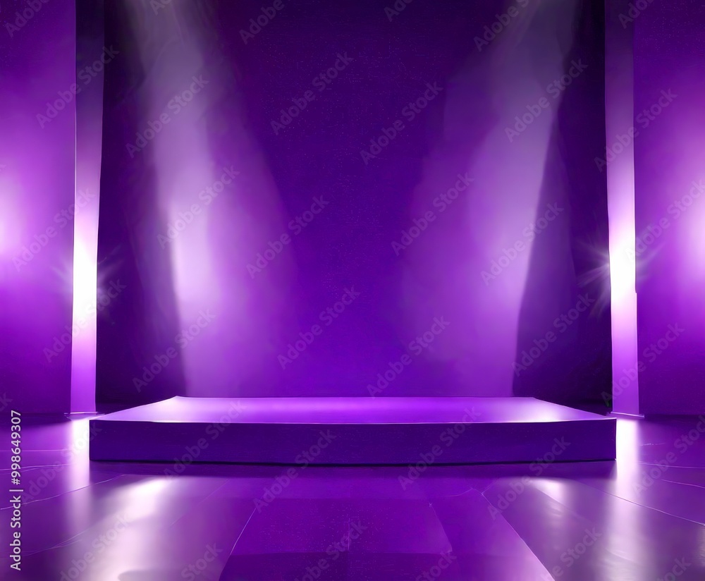 Aufkleber a purple stage with a raised platform and a spotlight shining on it, set against a purple background