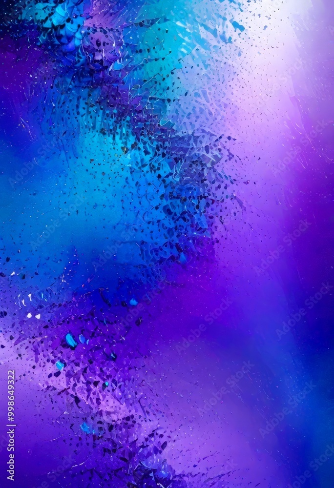 Poster a vibrant abstract composition of overlapping brushstrokes in shades of blue, purple, and black, creating a dynamic and textured visual effect