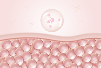 3D pink bubble vitamin drop to the skin for reduce anti aging to fresh and beauty.