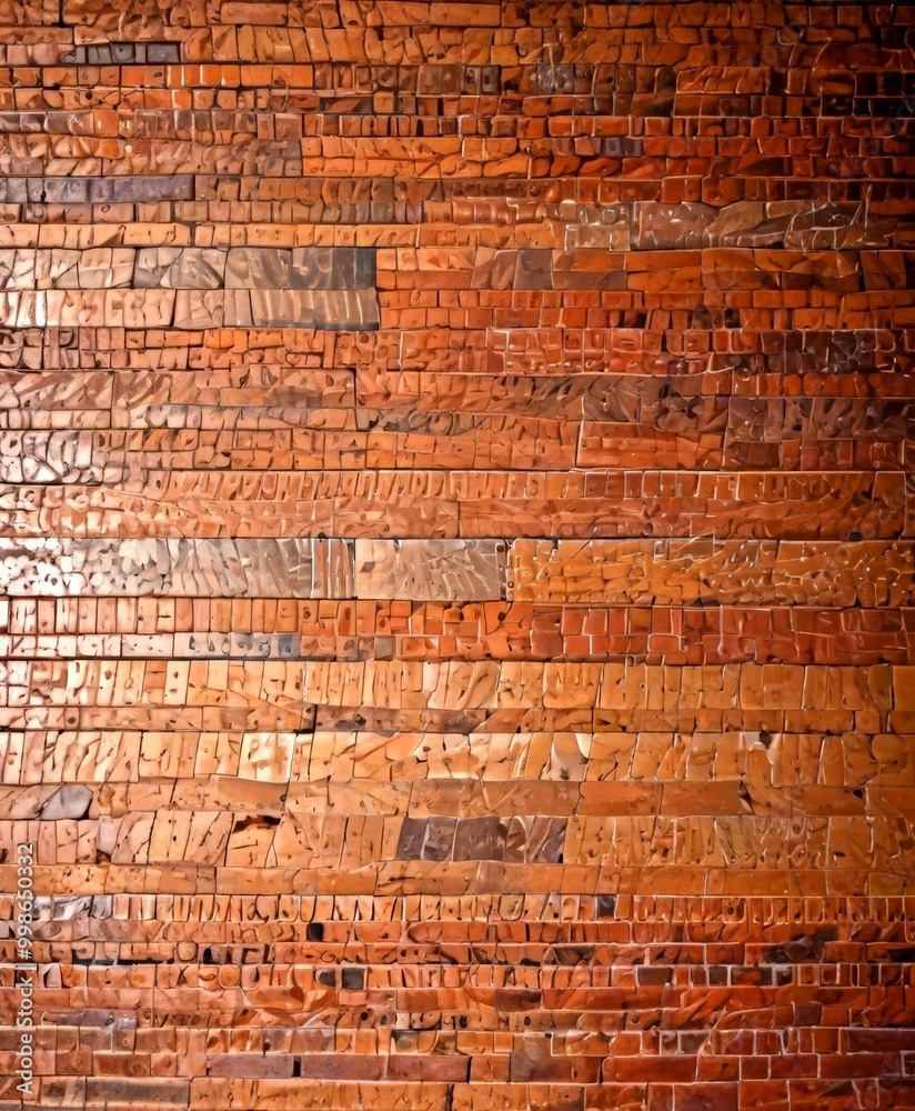 Poster a close-up view brick wall, with the bricks arranged in a pattern that creates a textured and visually interesting surface