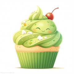 a cartoon green frosting cupcake