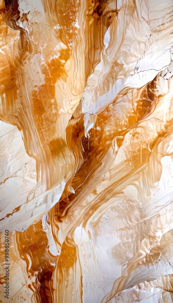 Poster a close-up view textured surface with a swirling pattern of brown and white colors, resembling the natural patterns found in sand or soil
