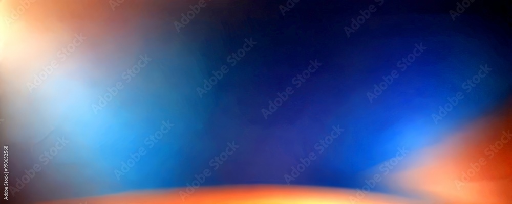 Poster a blurred, abstract representation gradient background transitioning from blue to orange, with a sub