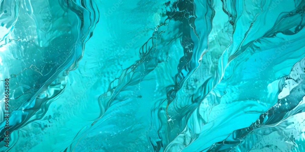 Poster an abstract representation of water, featuring a swirling pattern of blue and green hues, with some 