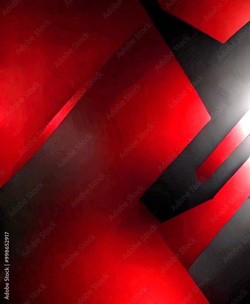 Poster Abstract geometric composition with bold red and black shapes, creating a dynamic and visually striking effect