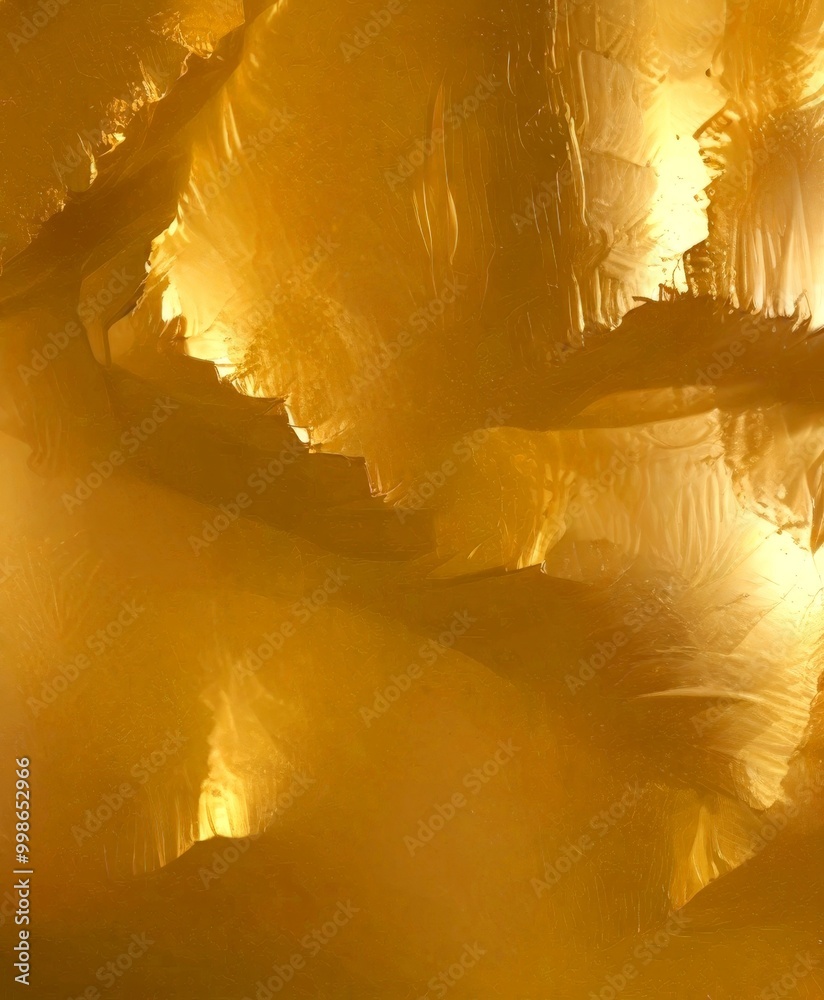 Poster a close-up view textured surface with a golden hue, resembling the appearance of frost or ice the su