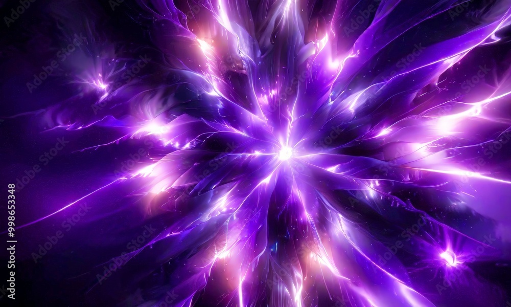 Poster a vibrant explosion of purple and pink lights, creating a dynamic and energetic visual effect