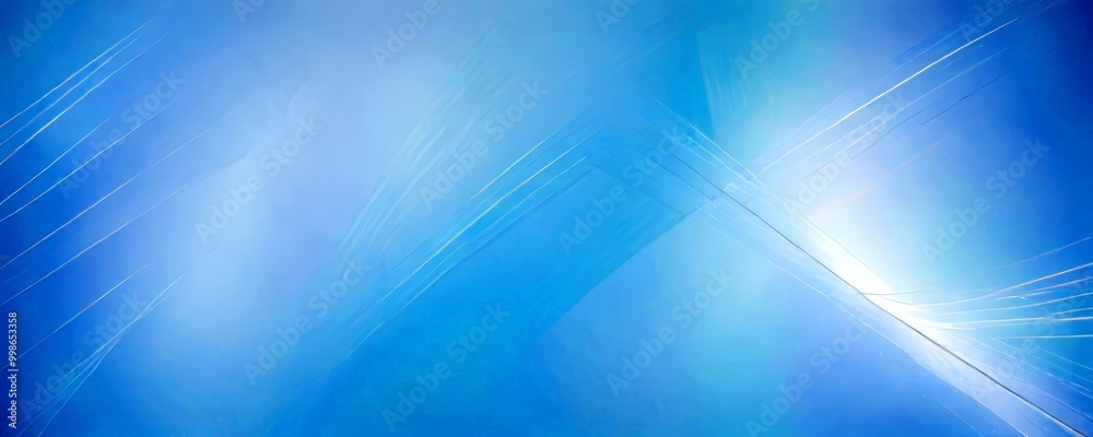 Poster a blue abstract background with diagonal lines and a bright, white light shining through, creating a dynamic and visually striking composition
