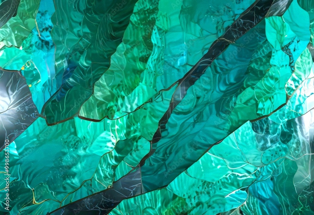 Poster a close-up view textured, multicolored surface with a greenish-blue hue the surface appears to be ma