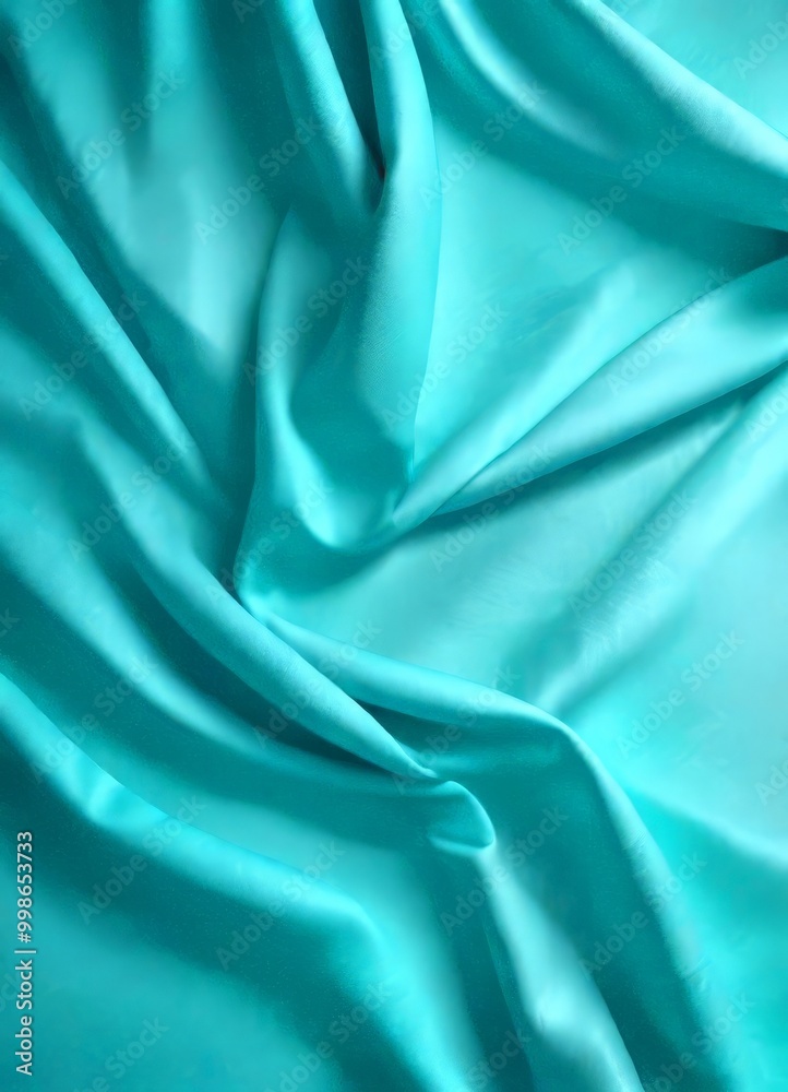Poster turquoise fabric, with a crumpled and flowing texture, is displayed in the