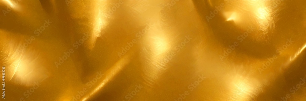Poster a close-up view shiny, metallic surface with a golden hue, reflecting light in a way that creates a 