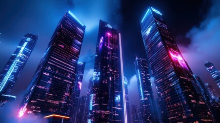 Fototapeta premium Futuristic Cityscape with Neon Lights at Night