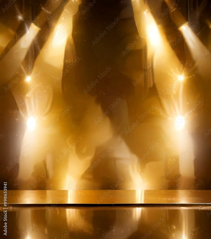 Aufkleber a stage with a shiny gold surface, and a spotlight shining on it, creating a dramatic and reflective