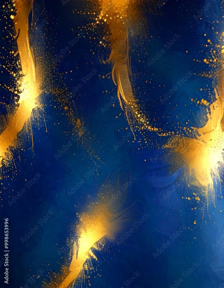 Aufkleber a dark blue background with gold splatters and streaks, creating a dynamic and abstract visual effect