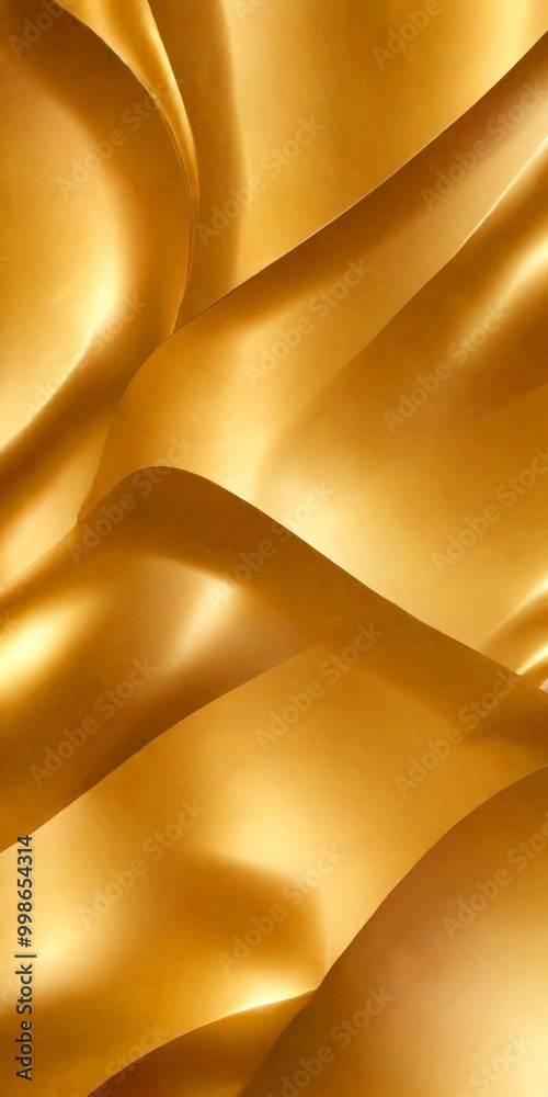 Poster a close-up view golden fabric with a shiny, smooth texture The fabric appears to be made shiny, metallic material, possibly gold or brass, and is folded or crumpled