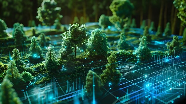 Futuristic Holographic Interface for Monitoring Sustainable Forest Ecosystem - Powered by Adobe
