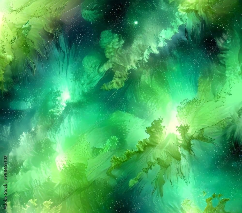 Aufkleber a digital artwork featuring a vibrant, abstract representation green, underwater environment with sw