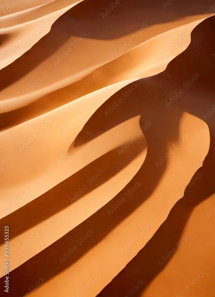 Poster a close-up view of sand dunes in a desert, with the undulating sand creating a sense of movement and