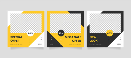 Promotional web banner for Instagram social media post. Editable square banner template. Social media post and web internet ads. Black friday sale banner or offer template with photo college.