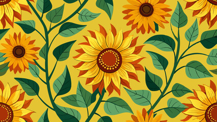Aesthetic Floral Pattern of Sunflowers. Perfect for: Springtime, Floral Exhibitions, Nature-Inspired Art