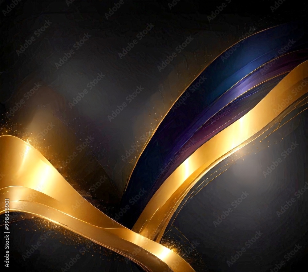 Aufkleber a striking abstract composition of gold and blue lines and curves against a dark background, creatin