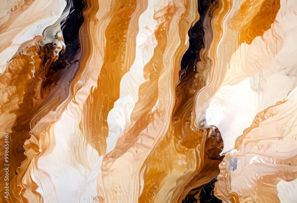 Poster a close-up view textured abstract painting, with a gradient of warm colors transitioning from light to dark The painting features a mix of brown, beige, and black