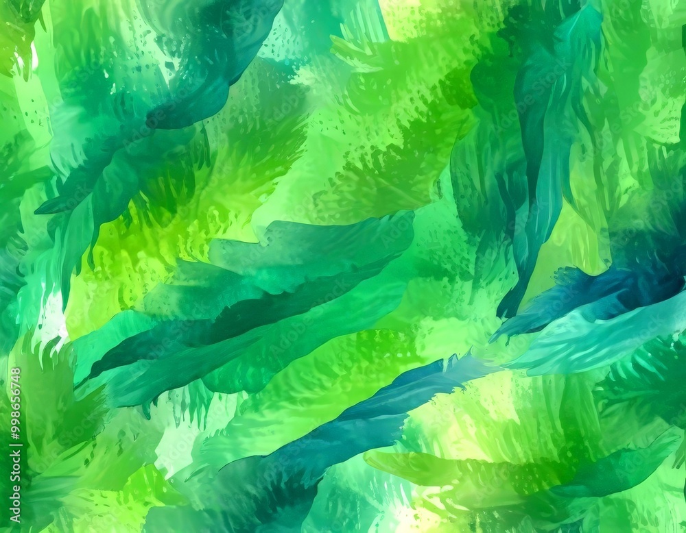 Poster an abstract representation lush, verdant forest, with a variety of green and brown hues The leaves and foliage appear to be overlapping and flowing, creating
