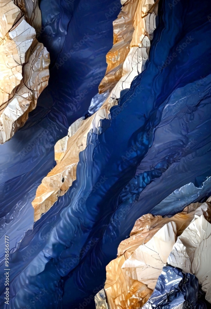 Aufkleber a striking abstract composition of overlapping, curved lines and shapes in shades of blue, brown, an