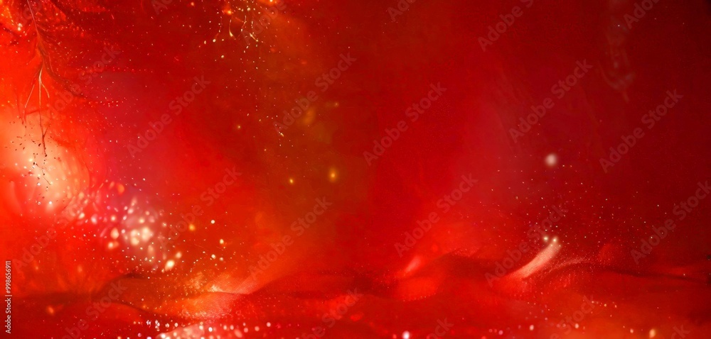 Poster a vibrant red background with a dynamic, swirling pattern of light and shadow, creating a sense of movement and energy