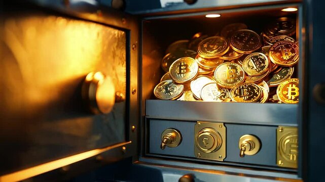 Bank safe with money and gold coins	