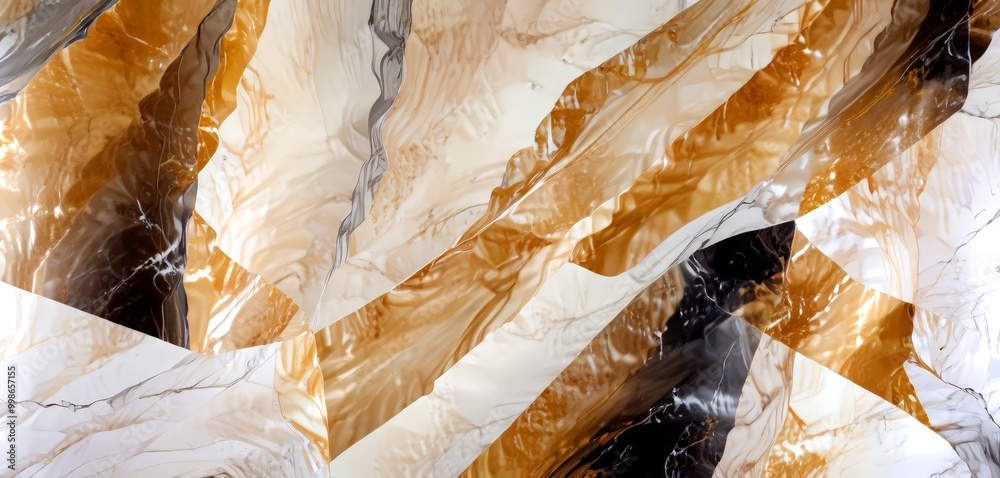 Aufkleber abstract artwork featuring overlapping and intersecting lines and shapes in various shades of brown,