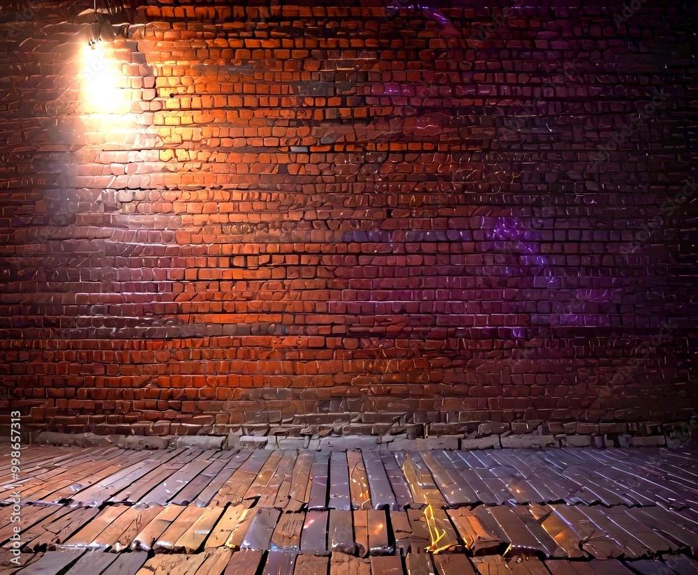 Aufkleber A dimly lit brick wall with a single light source, creating a moody and atmospheric scene