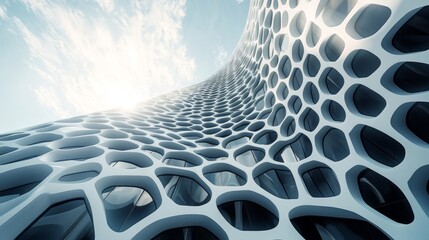 Futuristic honeycomb architecture design with organic, fluid shapes and a modern aesthetic