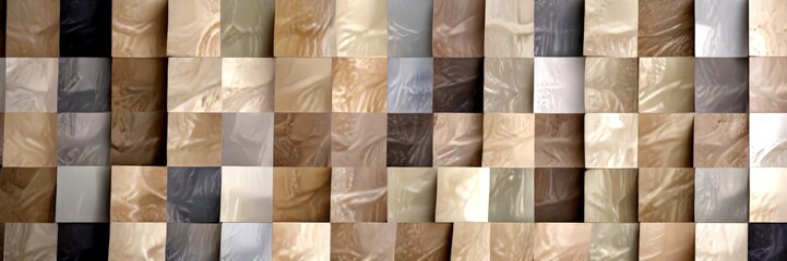 Obraz premium a grid of square tiles in various shades of gray, beige, and brown, arranged in a visually appealing pattern