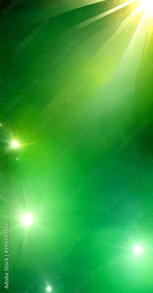 Poster a vibrant green background with rays of light shining down from the top right corner, creating a dynamic and energetic atmosphere