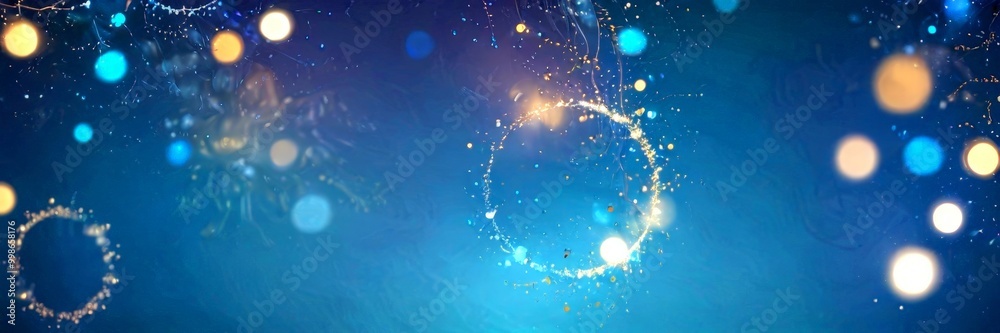 Poster a vibrant display of colorful lights and sparkles against a dark blue background, creating a festive