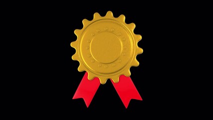 3D Golden Medal Rotating on a Transparent Background. Seamless Loop. Gold Badge. 4K