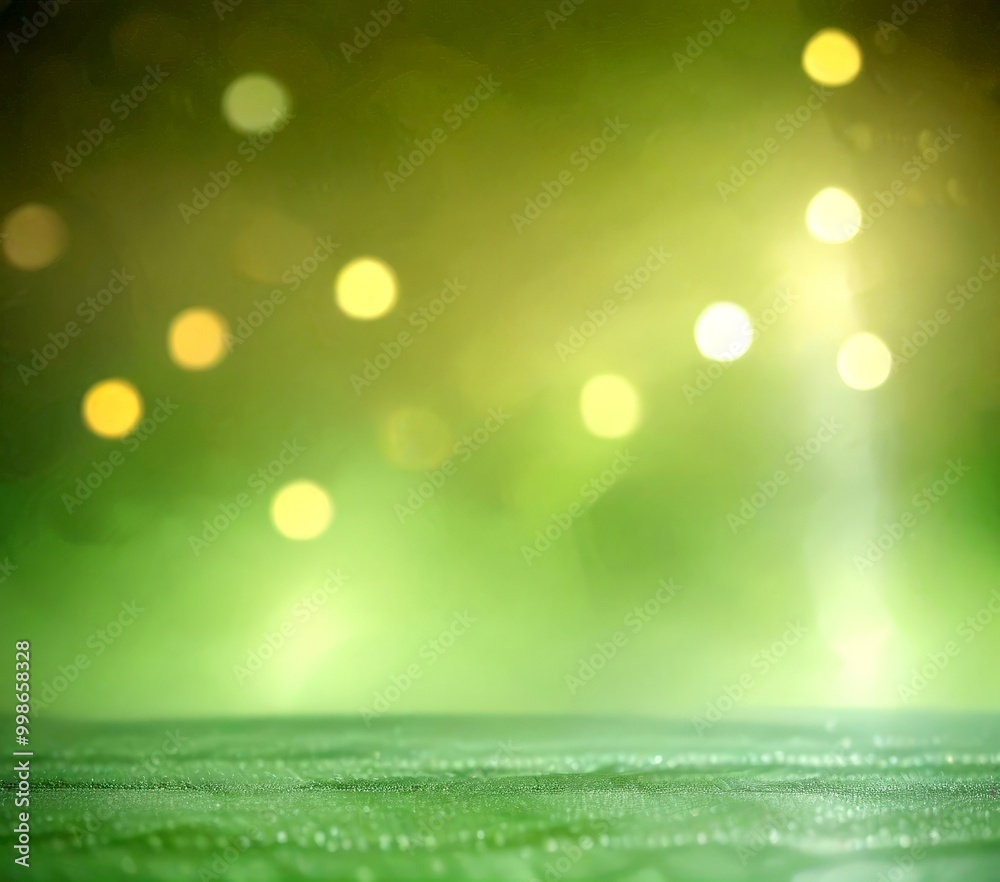 Poster A blurred green surface with a pattern of small circles, resembling bokeh lights, creating a bokeh effect