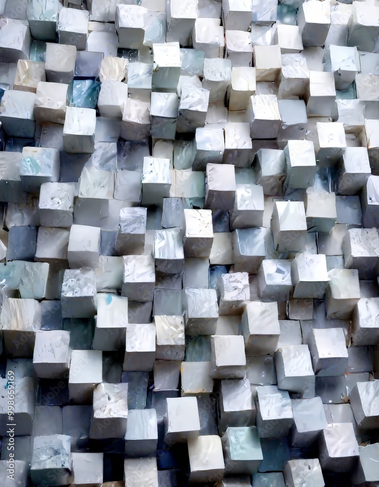Aufkleber a close-up view mosaic composed of numerous small white cubes arranged in a grid-like pattern