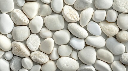 A close-up of smooth, white pebbles arranged beautifully, perfect for backgrounds or natural themes in design projects.